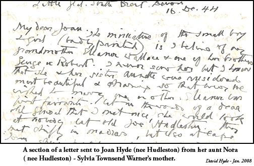 Letter from Nora Townsend-Warner to her niece Joan Hyde (nee Hudleston)